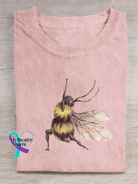 Funny Bee Art Print Casual Cotton T-shirt Pink / S