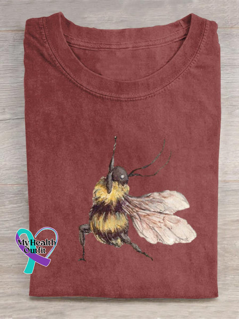 Funny Bee Art Print Casual Cotton T-shirt Red / S