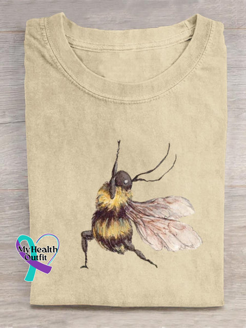 Funny Bee Art Print Casual Cotton T-shirt Sand / S