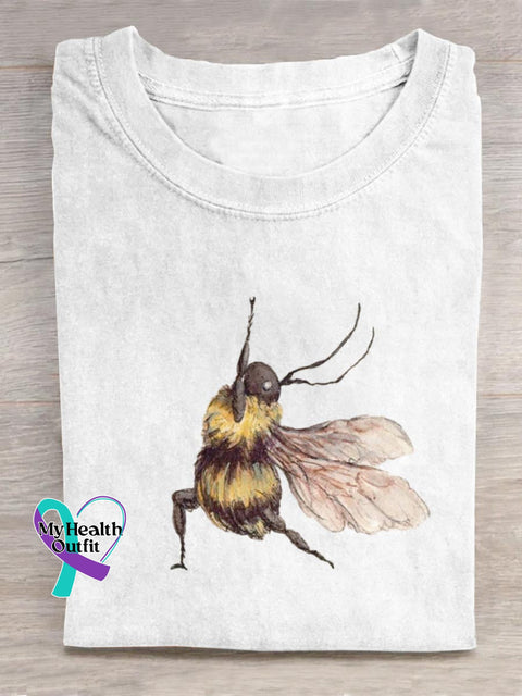 Funny Bee Art Print Casual Cotton T-shirt White / S