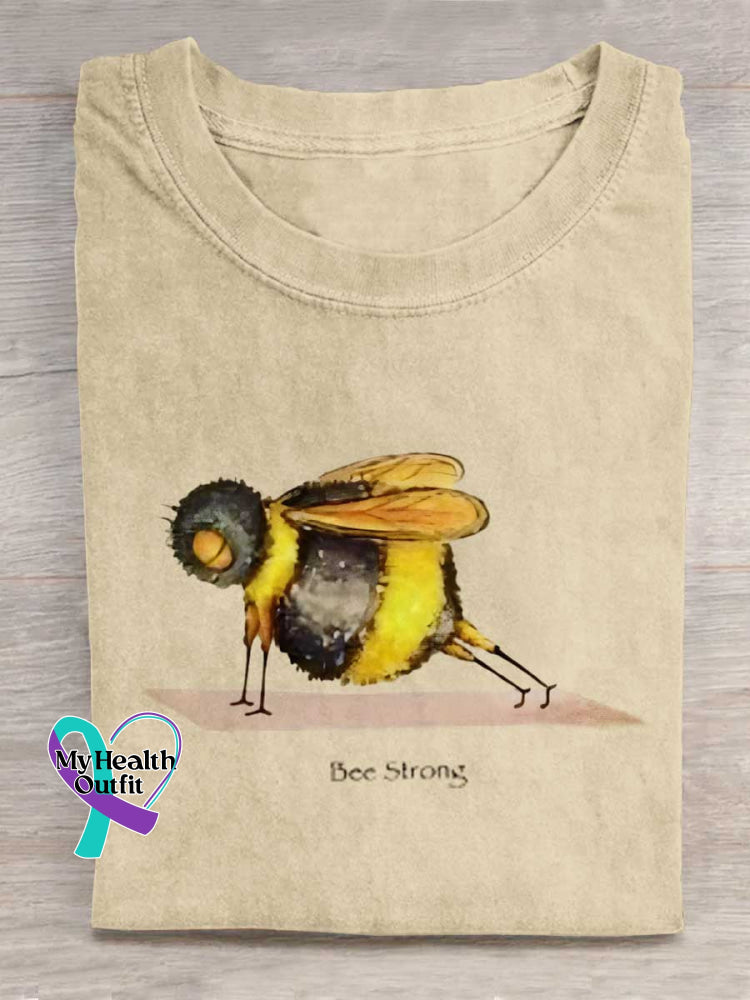 Funny Bee Strong Art Print Casual Cotton T-shirt Apricot / S