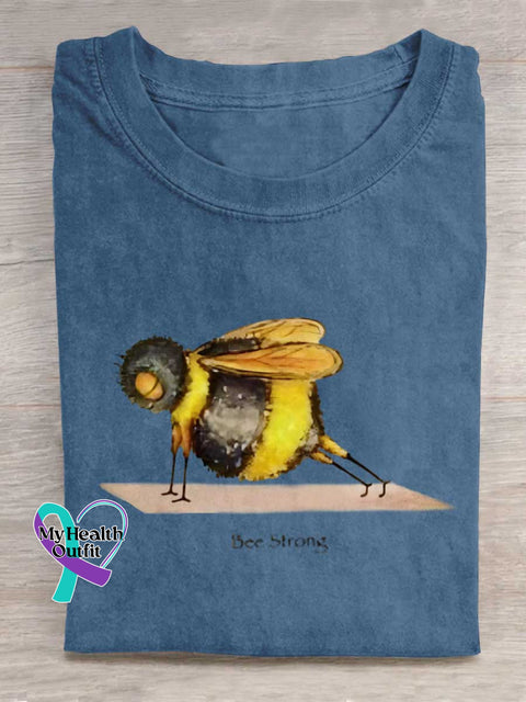 Funny Bee Strong Art Print Casual Cotton T-shirt Blue / S