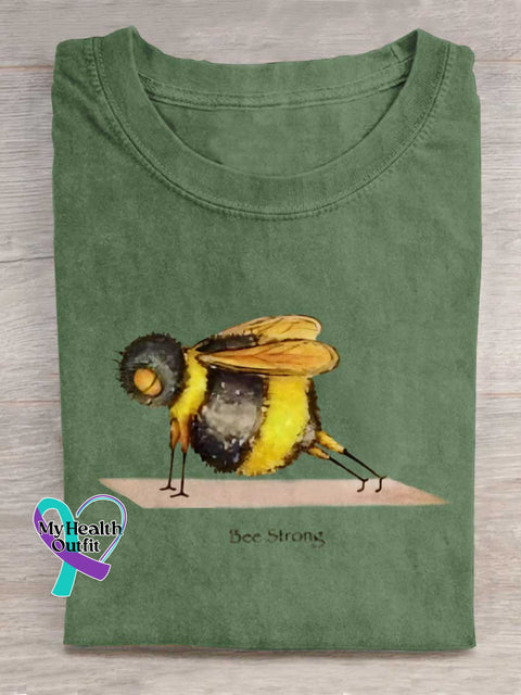 Funny Bee Strong Art Print Casual Cotton T-shirt Green / S