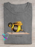 Funny Bee Strong Art Print Casual Cotton T-shirt Grey / S