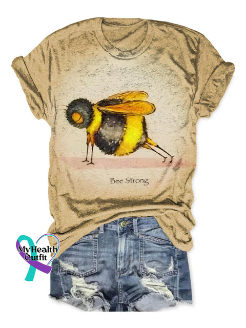 Funny Bee Strong Art Print Casual Cotton T-shirt Khaki / S