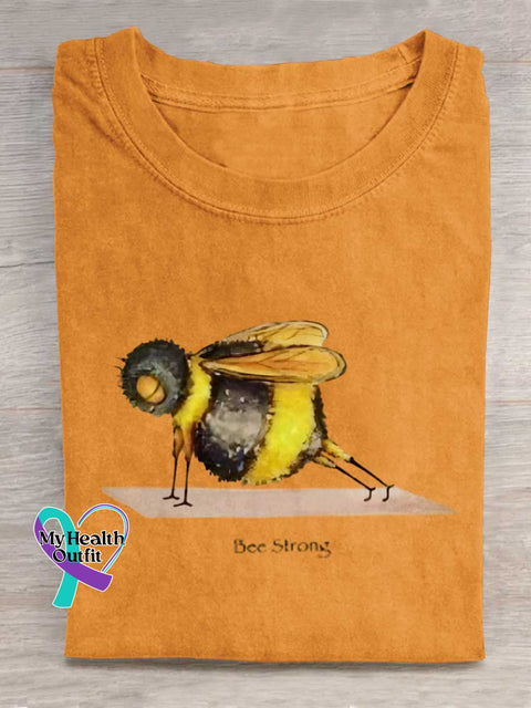 Funny Bee Strong Art Print Casual Cotton T-shirt Orange / S