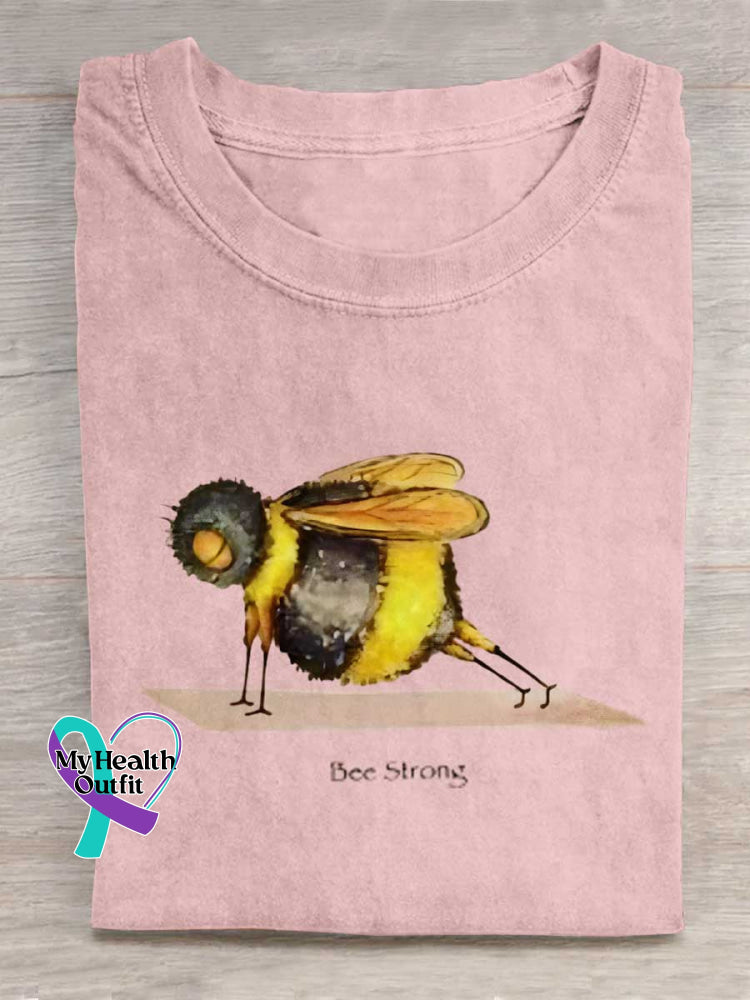 Funny Bee Strong Art Print Casual Cotton T-shirt Pink / S