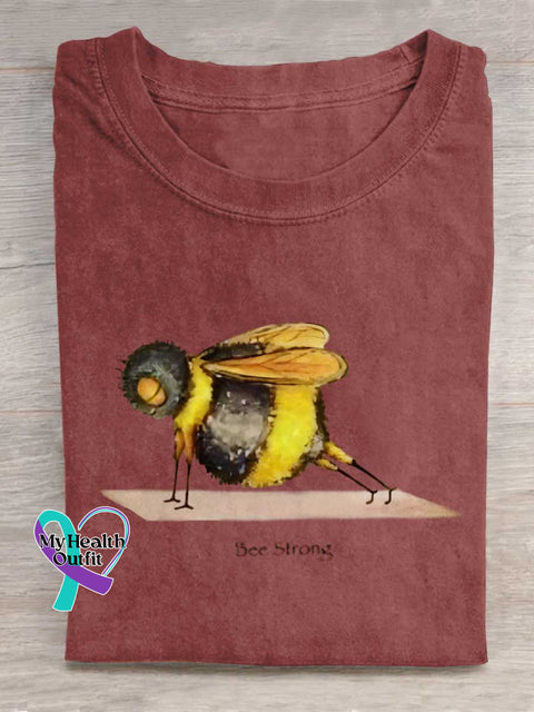 Funny Bee Strong Art Print Casual Cotton T-shirt Red / S