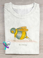 Funny Bee Strong Art Print Casual Cotton T-shirt White / S