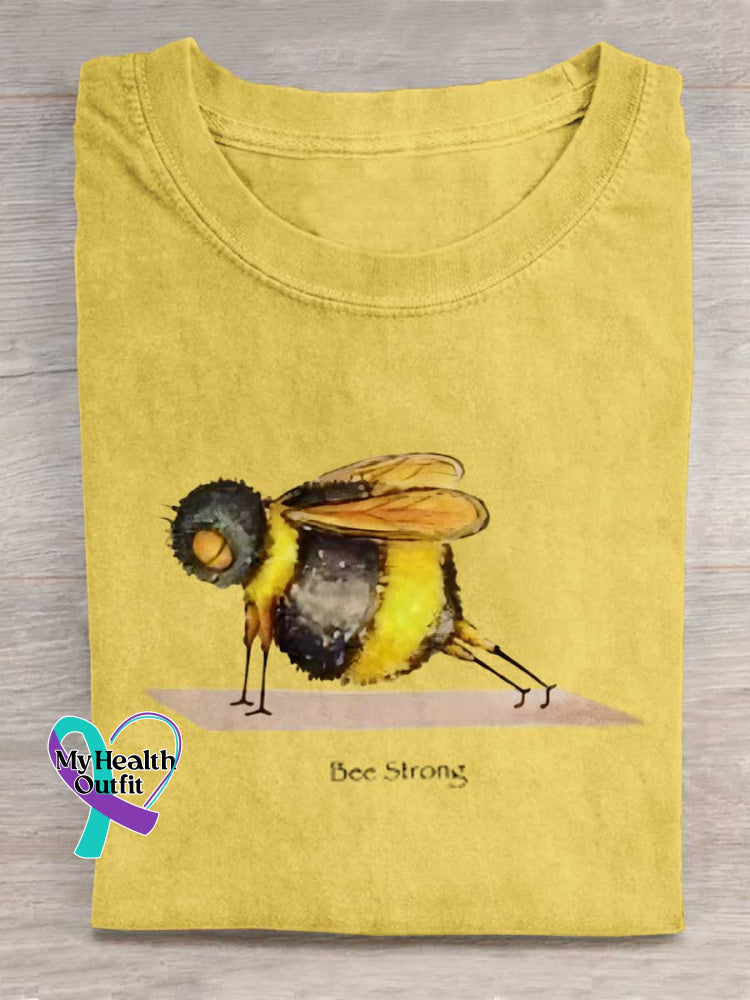 Funny Bee Strong Art Print Casual Cotton T-shirt Yellow / S