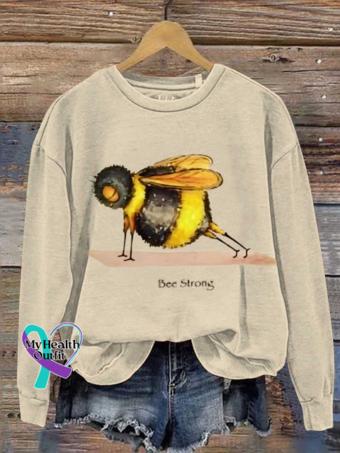Funny Bee Strong Art Print Casual Sweatshirt Apricot / S