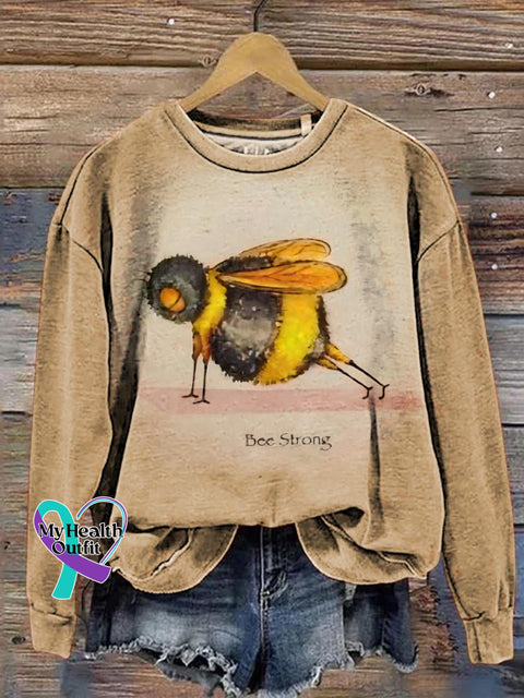 Funny Bee Strong Art Print Casual Sweatshirt Khaki / S