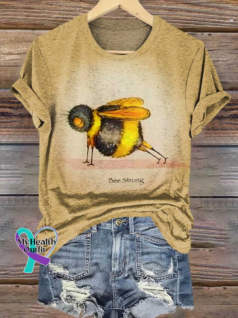 Funny Bee Strong Art Print Casual T-shirt Khaki / S