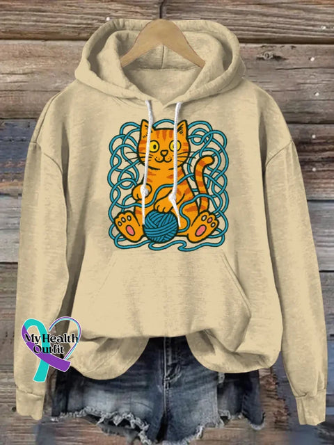 Funny Cat Art Print Casual Hoodie Sweatshirt Apricot / S