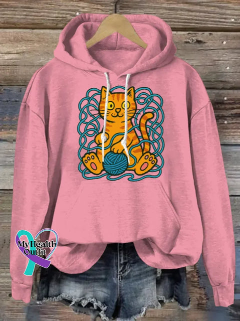 Funny Cat Art Print Casual Hoodie Sweatshirt Pink / S