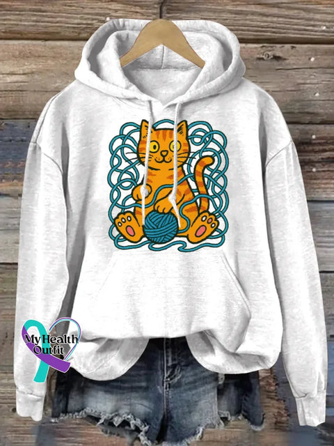 Funny Cat Art Print Casual Hoodie Sweatshirt White / S