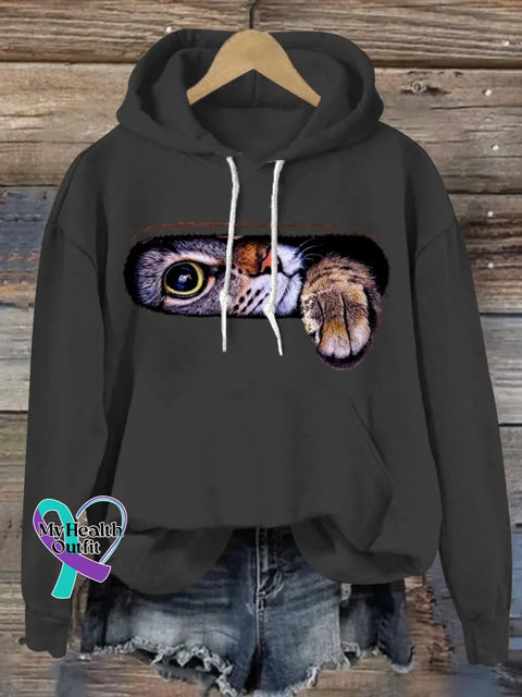 Funny Cat Art Print Casual Sweatshirt Black / S