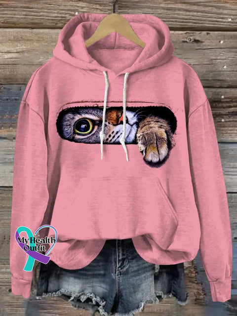 Funny Cat Art Print Casual Sweatshirt Pink / S