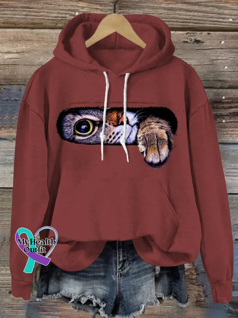 Funny Cat Art Print Casual Sweatshirt Red / S