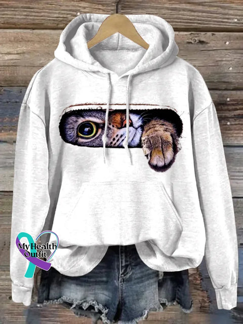 Funny Cat Art Print Casual Sweatshirt White / S