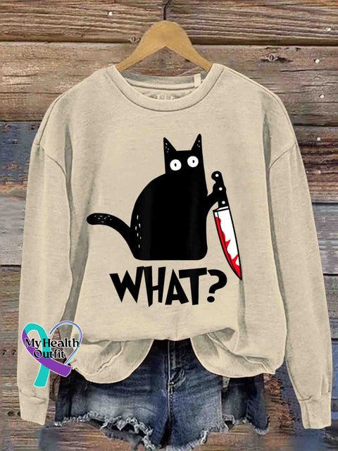 Funny Cat Art Sweatshirt Apricot / S