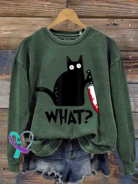 Funny Cat Art Sweatshirt Green / S