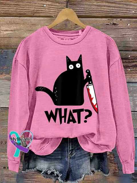 Funny Cat Art Sweatshirt Pink / S