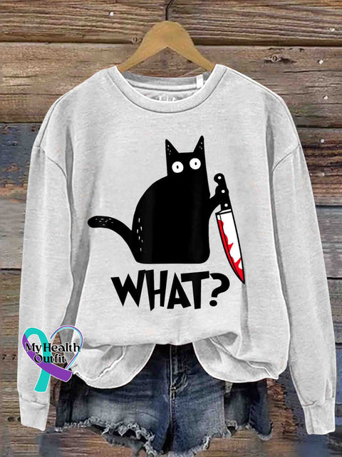 Funny Cat Art Sweatshirt White / S