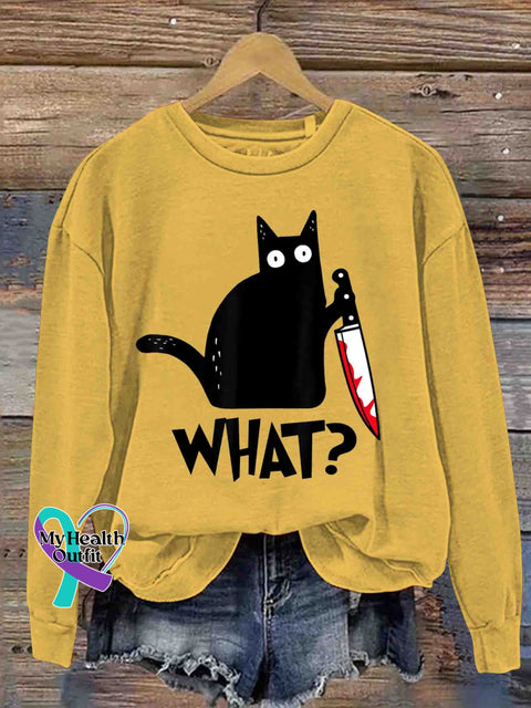 Funny Cat Art Sweatshirt Yellow / S