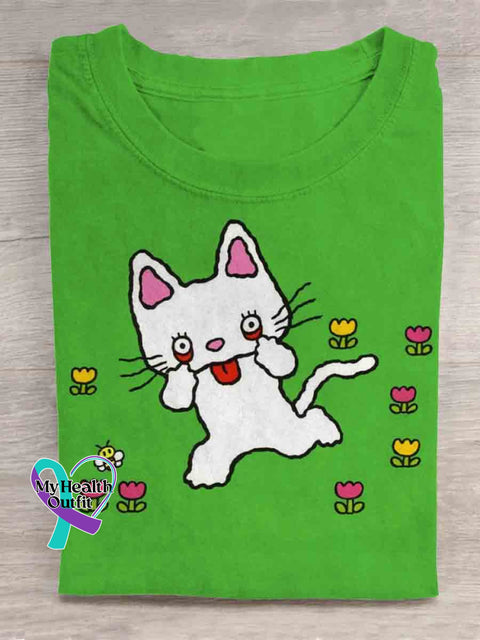 Funny Cat Art T-shirt Green / S