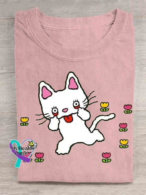 Funny Cat Art T-shirt Pink / S