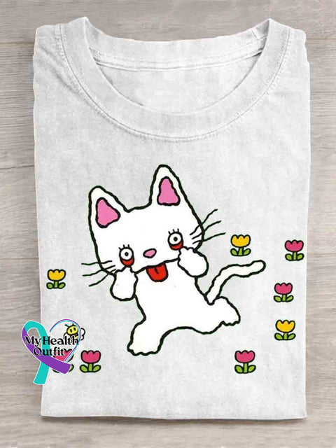 Funny Cat Art T-shirt White / S