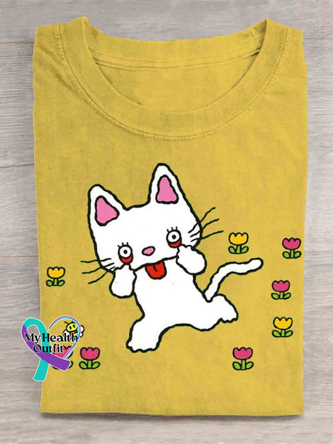 Funny Cat Art T-shirt Yellow / S