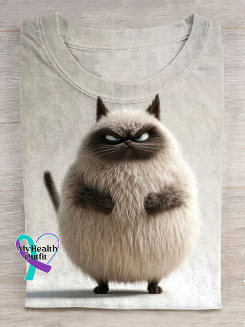 Funny Cat Print Casual Short Sleeve T-Shirt As Picture / S