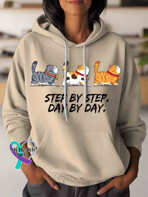 Funny Cat Step By Step Art Casual Hoodie Sweatshirt Apricot / S