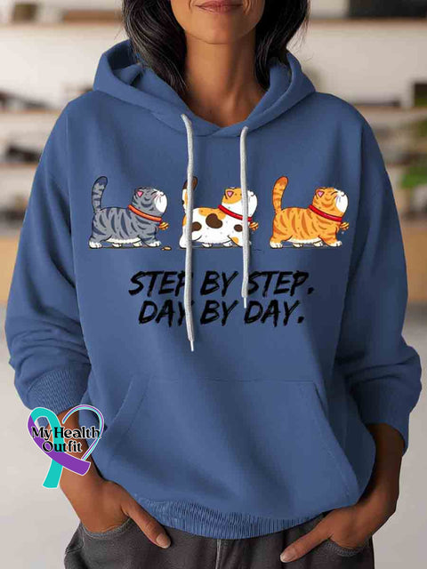 Funny Cat Step By Step Art Casual Hoodie Sweatshirt Blue / S