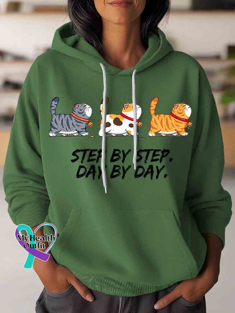 Funny Cat Step By Step Art Casual Hoodie Sweatshirt Green / S