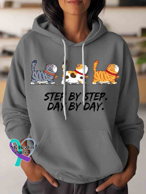Funny Cat Step By Step Art Casual Hoodie Sweatshirt Grey / S