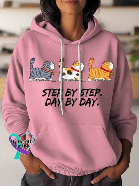 Funny Cat Step By Step Art Casual Hoodie Sweatshirt Pink / S