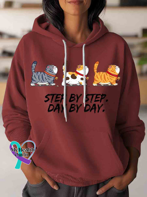 Funny Cat Step By Step Art Casual Hoodie Sweatshirt Red / S