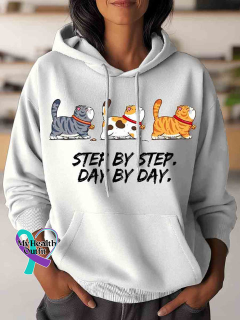Funny Cat Step By Step Art Casual Hoodie Sweatshirt White / S