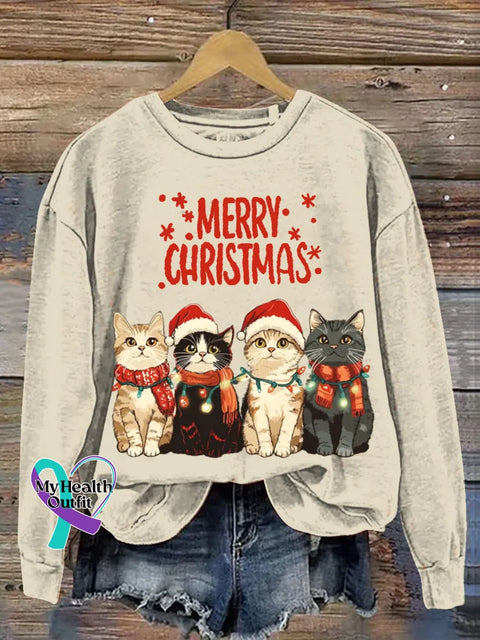Funny Christmas Art Print Casual Sweatshirt Apricot / S