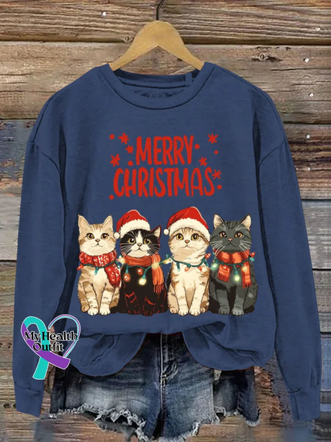 Funny Christmas Art Print Casual Sweatshirt Blue / S