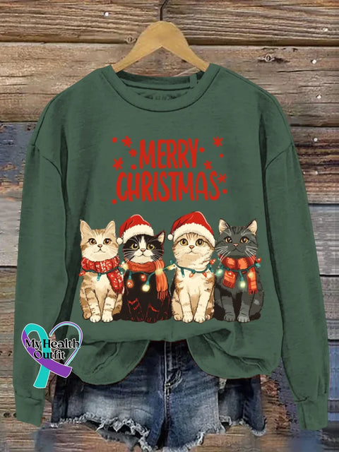 Funny Christmas Art Print Casual Sweatshirt Green / S