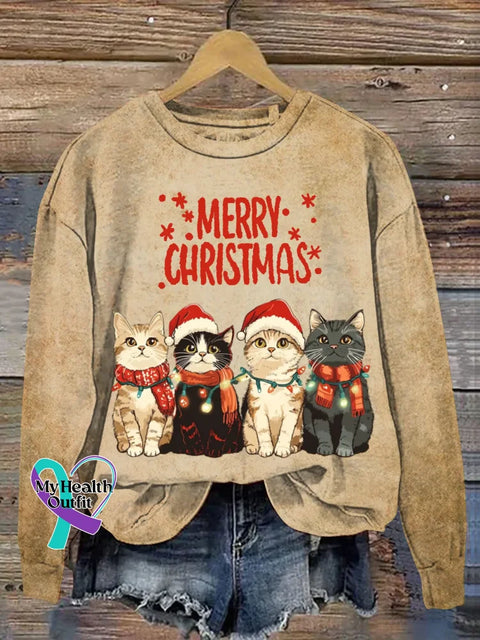 Funny Christmas Art Print Casual Sweatshirt Khaki / S