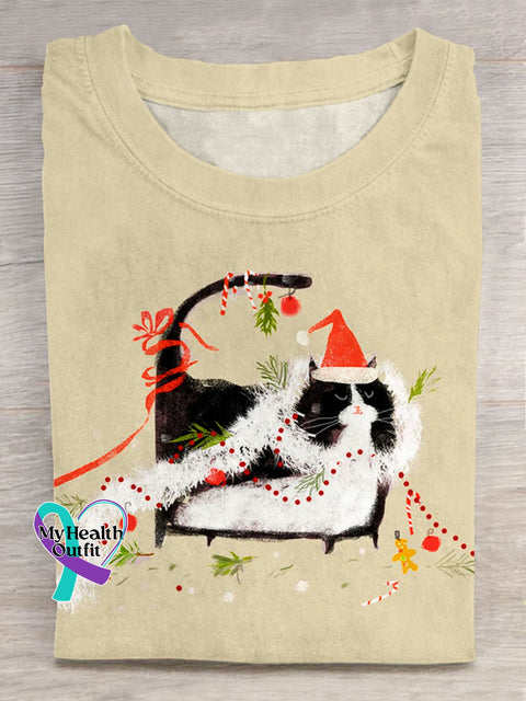 Funny Christmas Cat Art Print T-Shirt As Picture / S