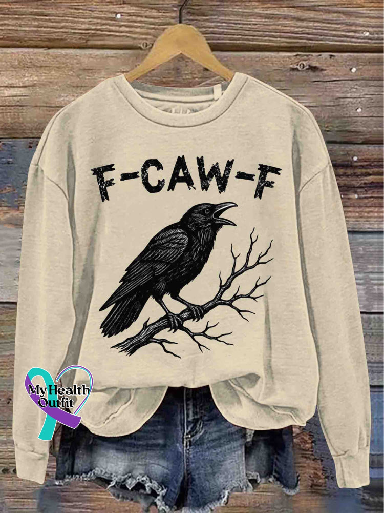 Funny Crow Art Vintage Print Casual Sweatshirt Apricot / S