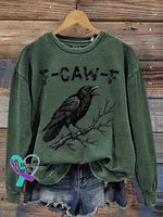 Funny Crow Art Vintage Print Casual Sweatshirt Green / S