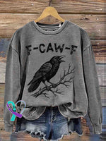 Funny Crow Art Vintage Print Casual Sweatshirt Grey / S