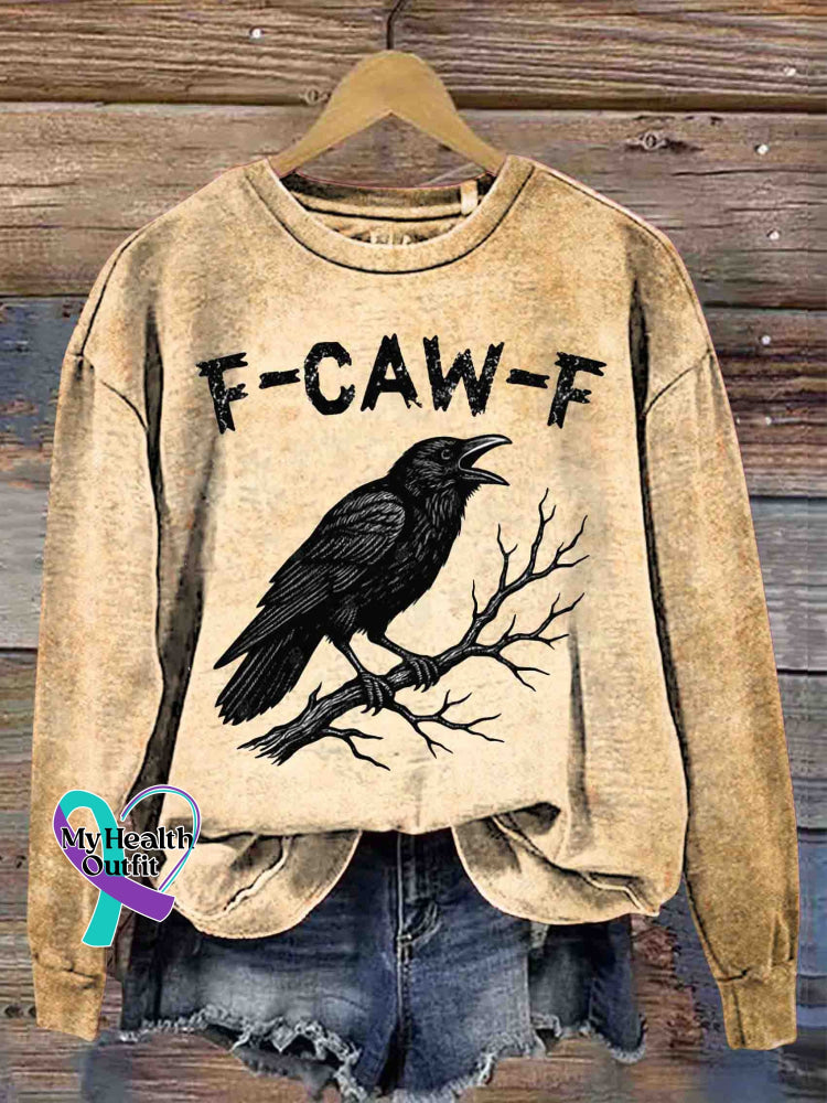 Funny Crow Art Vintage Print Casual Sweatshirt Khaki / S